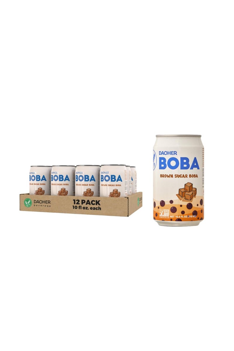 DaoHer Brown Sugar BOBA (12 Pack) - Premium Ready-to-Drink Bubble Tea with Konjac Pearls - Authentic Taiwanese Flavor - Shelf Stable - Non-GMO Certified - No.1 Canned BOBA Brand - 10.5 Fl Oz Cans