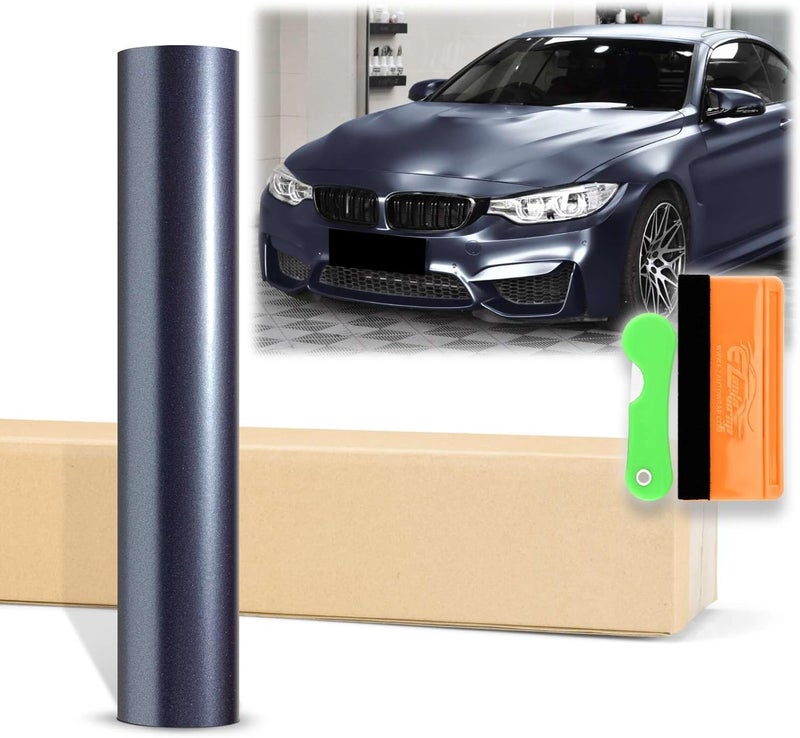 EZAUTO WRAP 12"x60" (1FTx5FT) Thundercloud Blue Matte Metallic Satin Pearl Vinyl Wrap Auto Car Sticker Decal Film Sheet Bubble Free Air Release Technology with Tool Kit - Image 1