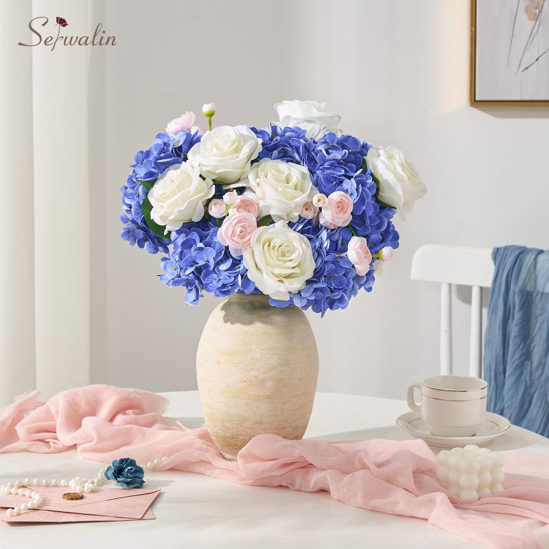 Serwalin 5PCS Real Touch Hydrangea Artificial Flowers, 20in Lifelike Latex Fake Hydrangea Flowers for Outdoor Wedding Office Family Party Living Room Table Decoration - Image 5