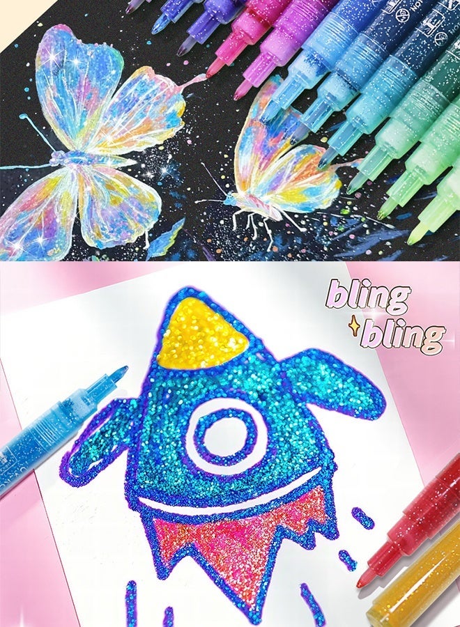 ACRYLIC 12 Colors Glitter Markers Glitter Gel Pens Coloring Markers for Adults Metallic Paint Pens for Crafts Greeting Cards Poster Art Supplies Stuffers Gifts - Image 5