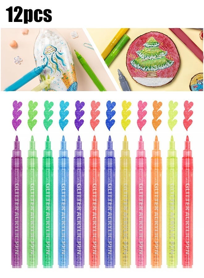 ACRYLIC 12 Colors Glitter Markers Glitter Gel Pens Coloring Markers for Adults Metallic Paint Pens for Crafts Greeting Cards Poster Art Supplies Stuffers Gifts - Image 1