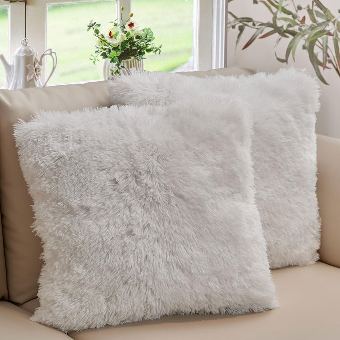 THROW PILLOWS FOR COUCH AND BED SOFT SHAGGY THROW PILLOWS WITH INSERTS INCLUDED COZY LONG HAIR FAUX FUR PILLOWS SET OF 218 X 18 WHITE