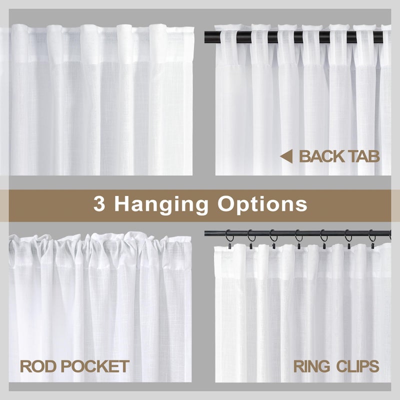 Pitalk White Linen Curtains 84 Inch Length for Living Room 2 Panel Back Tab Loop Pocket Drape Cotton Textured Light Filtering Semi Sheer Lightweight Curtain for Bedroom Boho Rustic Farmhouse Decor 52x84 Long - Image 4
