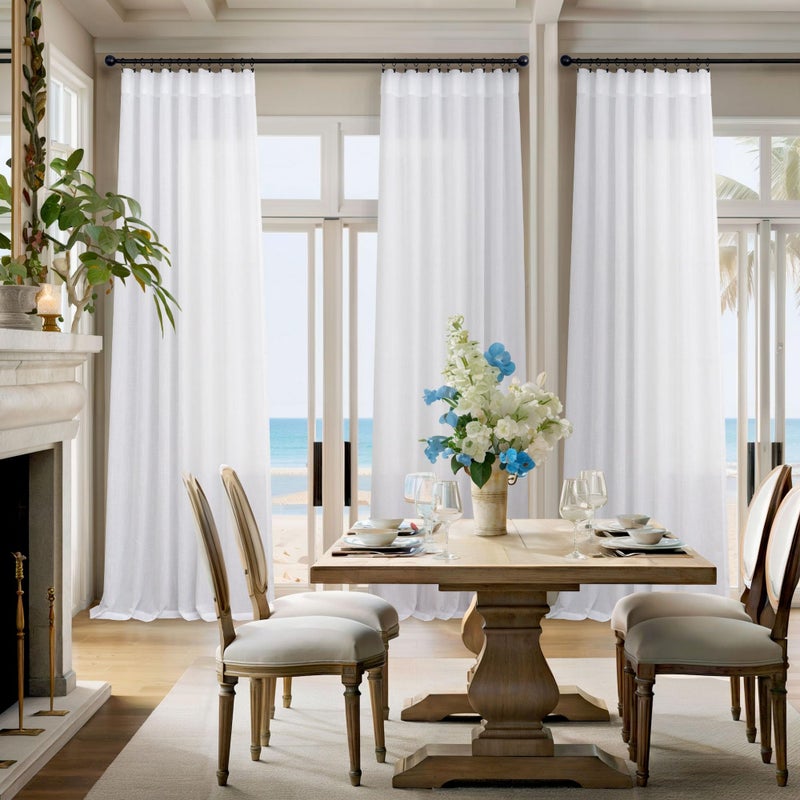 Pitalk White Linen Curtains 84 Inch Length for Living Room 2 Panel Back Tab Loop Pocket Drape Cotton Textured Light Filtering Semi Sheer Lightweight Curtain for Bedroom Boho Rustic Farmhouse Decor 52x84 Long - Image 2