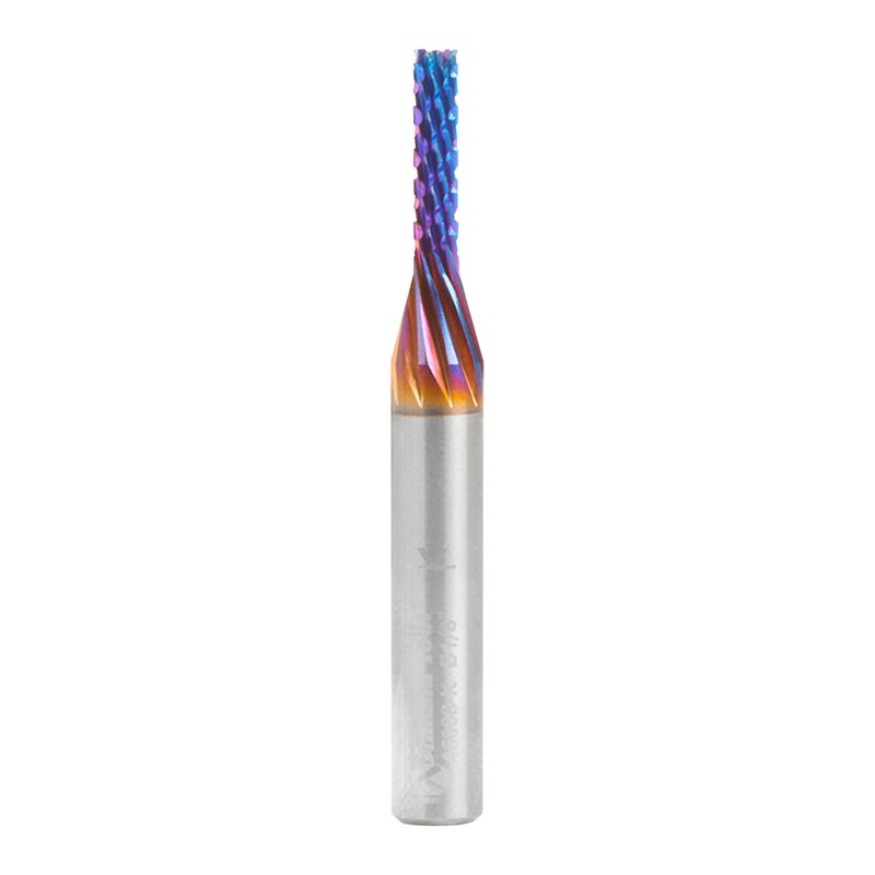 Amana Tool Spektra Coated Solid Carbide CNC Carbon Graphite Carbon Fiber Panel Cutting Router Bit Down-Cut, 46008-K, 1/8 D x 1/2 CH x 1/4 Shk x 2 L