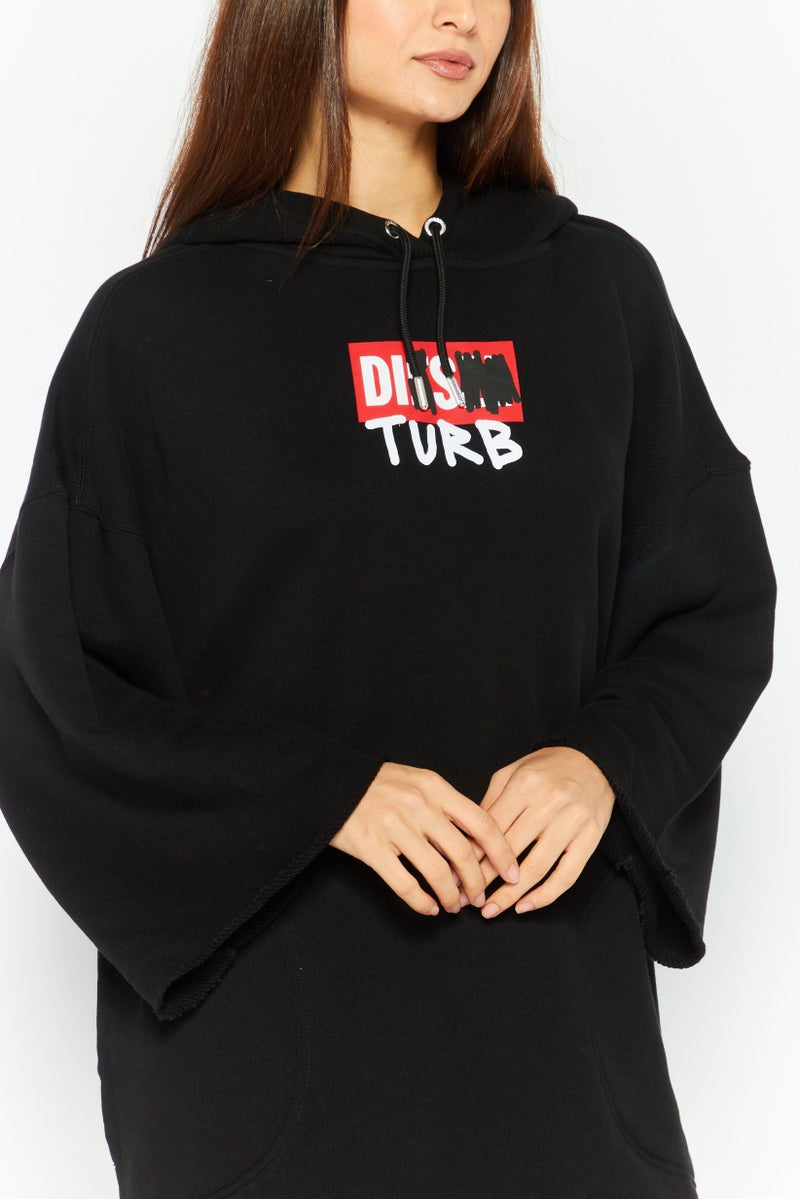 DIESEL فستان سويت شيرت طويل الأكمام بغطاء رأس للنساء، أسود - Image 3