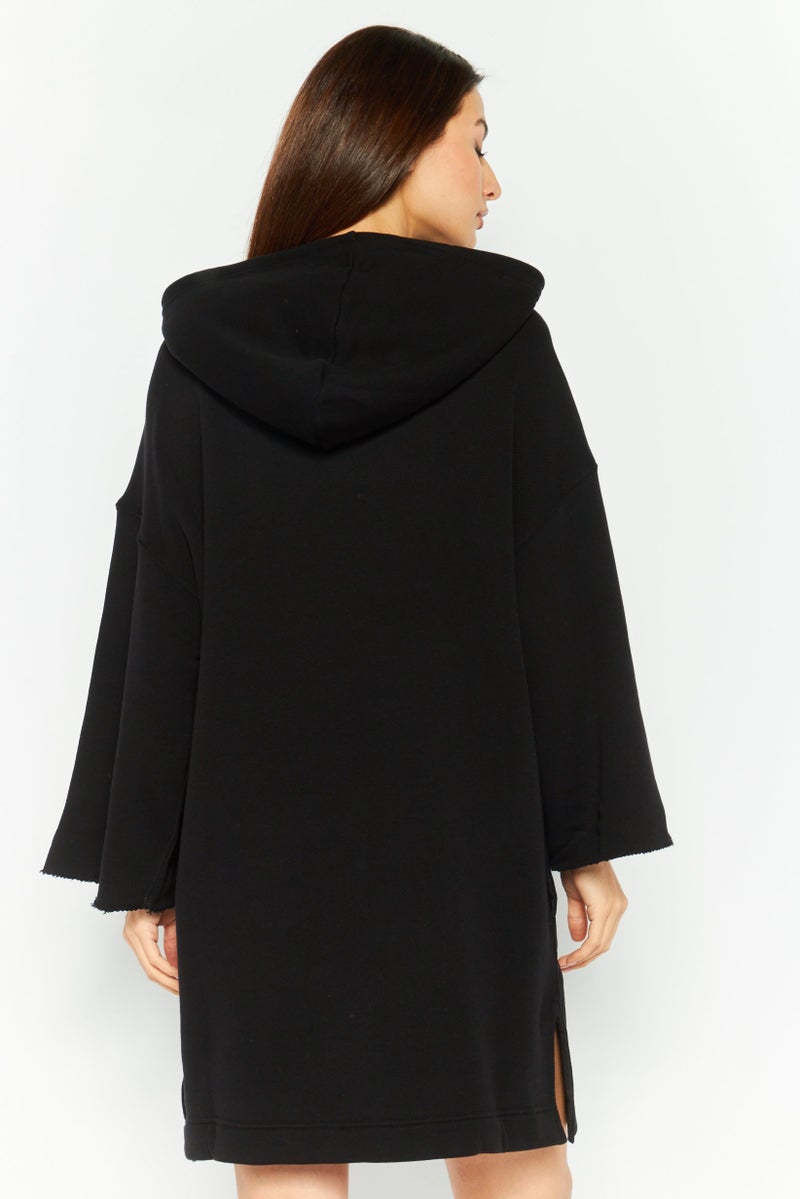 DIESEL فستان سويت شيرت طويل الأكمام بغطاء رأس للنساء، أسود - Image 4