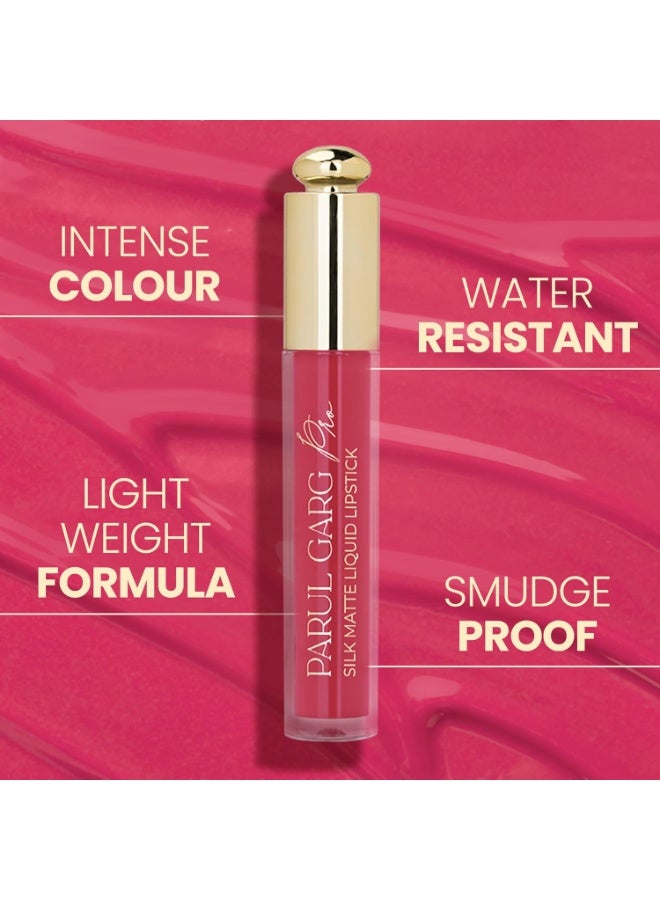 Parul Garg Beauty Silk Matte Liquid Lipstick | Long-Lasting & Smudge-Proof | Soft Matte Finish | Vegan & Clean Beauty | Hydrates with Shea Butter & Vitamin E | Shade: Lotus 17 - Bloom Pink, 3ml - Image 3