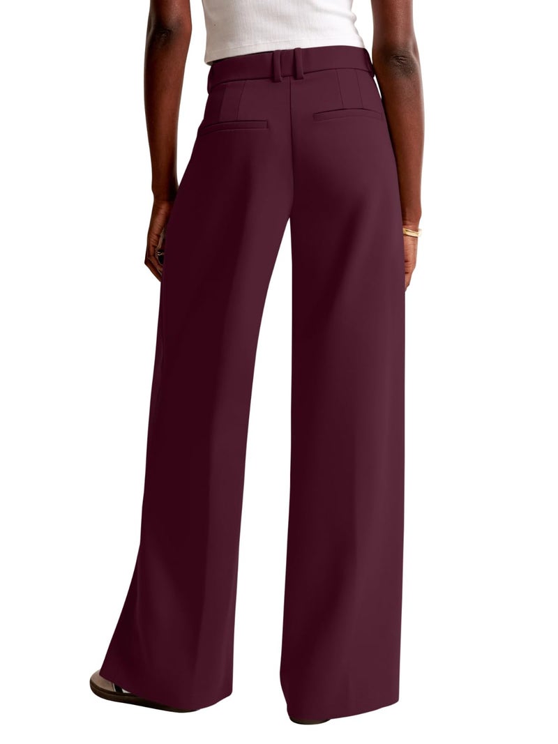 NIMIN Women Wide Leg Pants High Waisted 2025 Dressy Office Work Trousers Business Casual Pants with Pockets Burgundy - Image 5