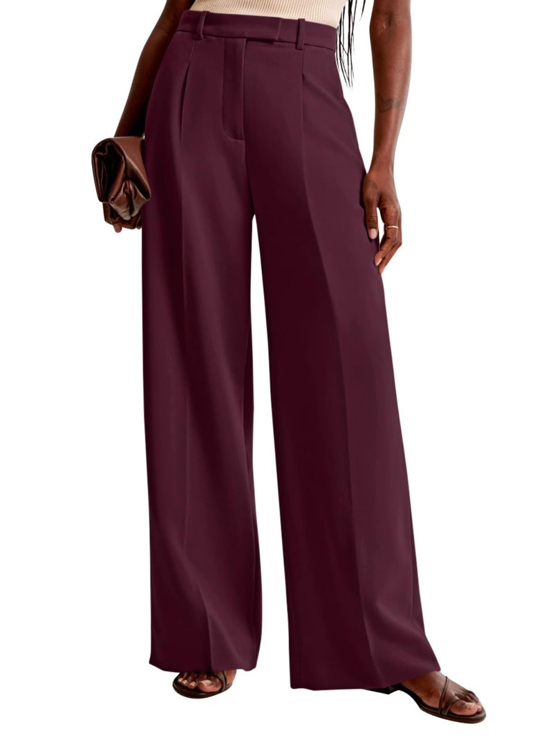 NIMIN Women Wide Leg Pants High Waisted 2025 Dressy Office Work Trousers Business Casual Pants with Pockets Burgundy - Image 4