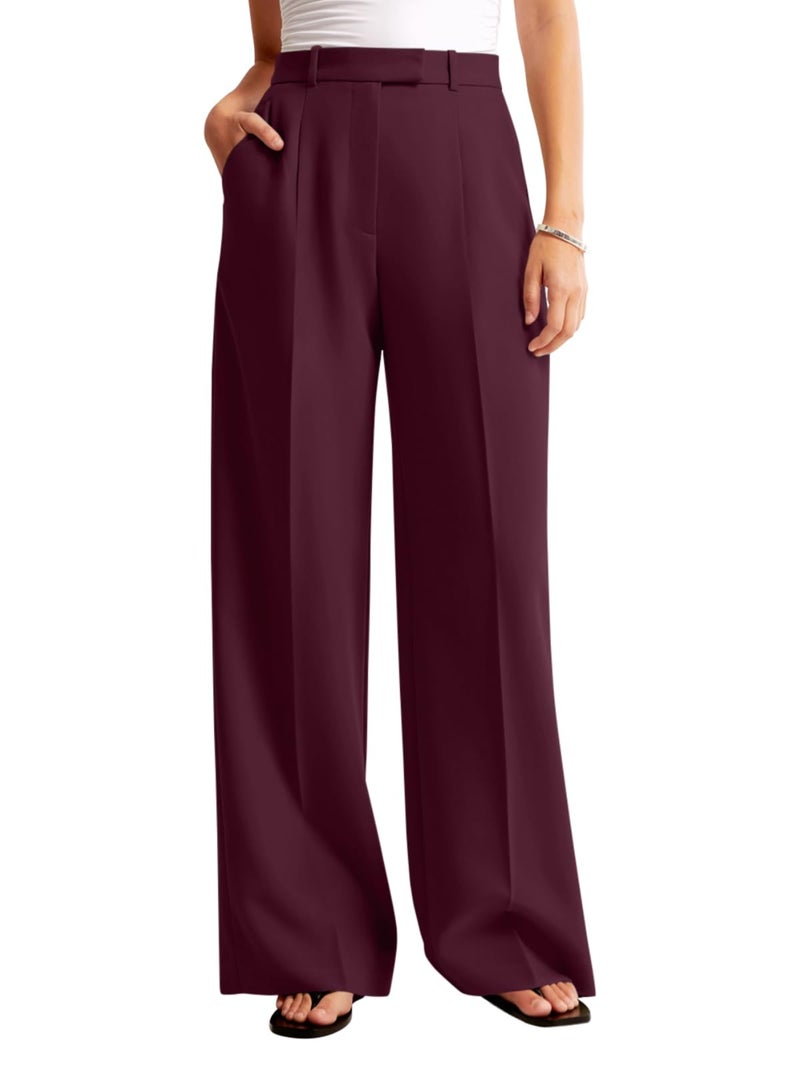 NIMIN Women Wide Leg Pants High Waisted 2025 Dressy Office Work Trousers Business Casual Pants with Pockets Burgundy - Image 2