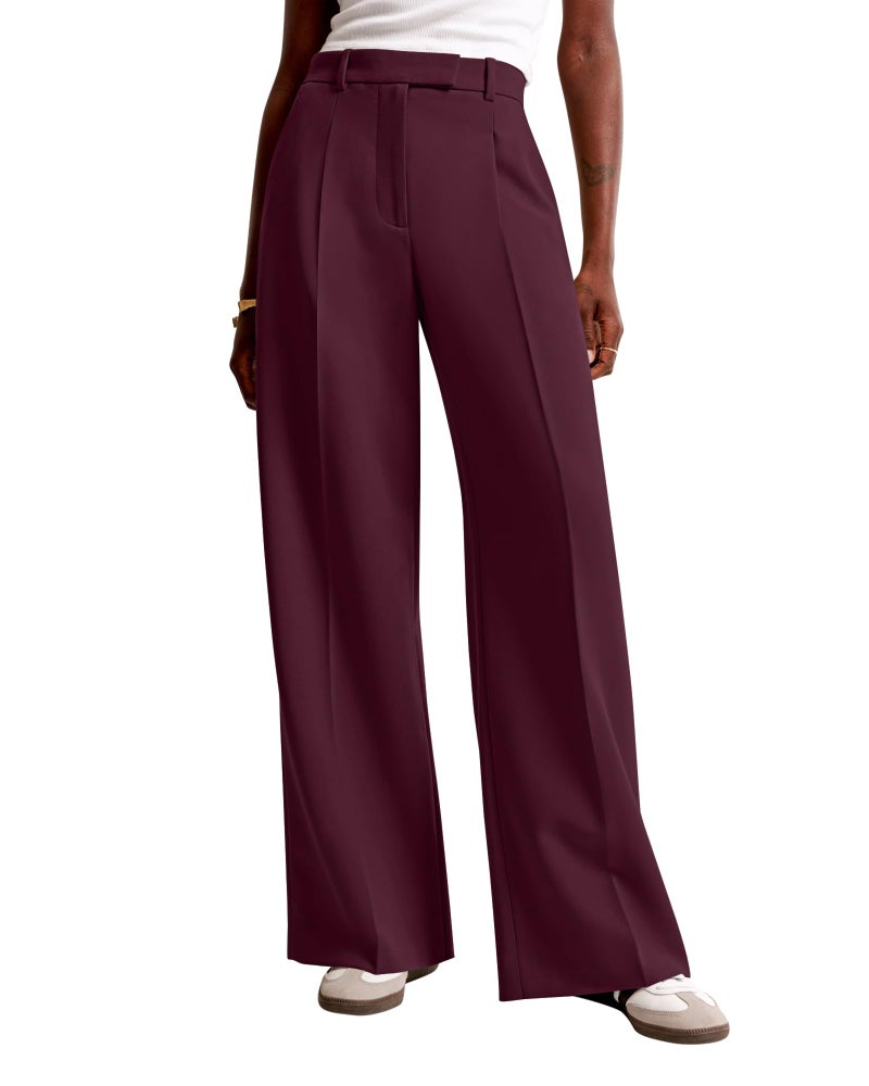 NIMIN Women Wide Leg Pants High Waisted 2025 Dressy Office Work Trousers Business Casual Pants with Pockets Burgundy - Image 1