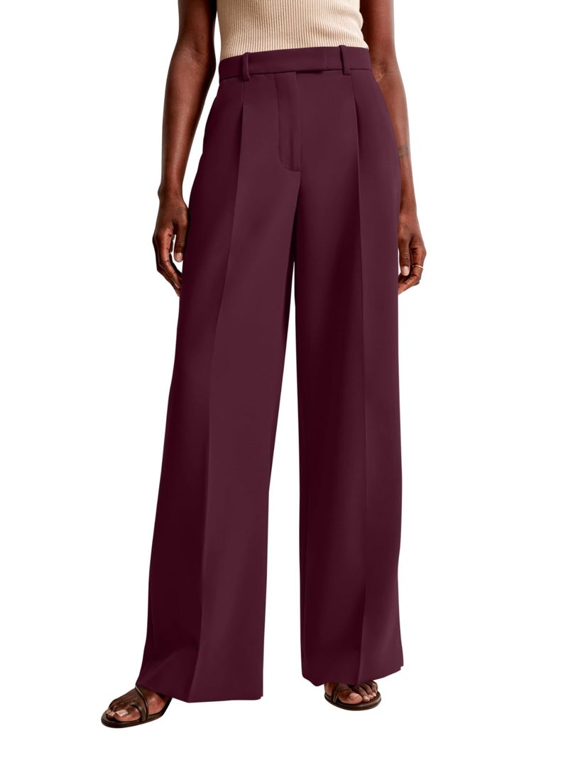 NIMIN Women Wide Leg Pants High Waisted 2025 Dressy Office Work Trousers Business Casual Pants with Pockets Burgundy - Image 3