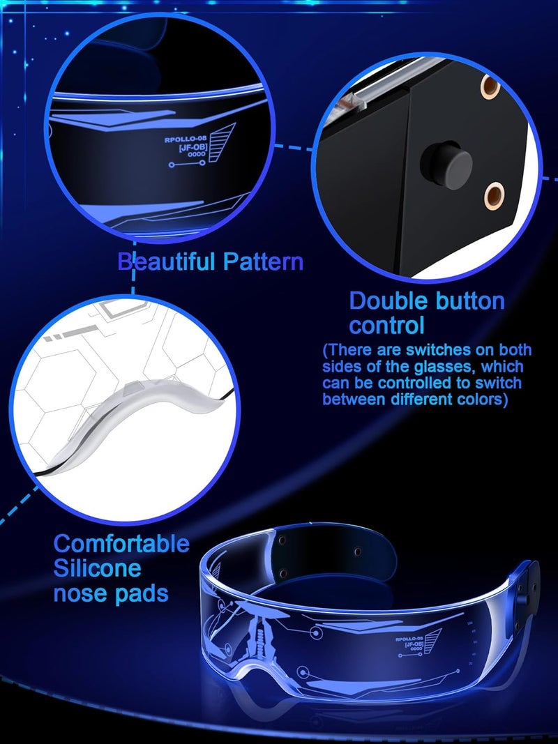 TOODOO 2 Pairs LED Visor Glasses 7 Colors Futuristic Glasses Light up Punk Accessories for Rave Party Costume - Image 5