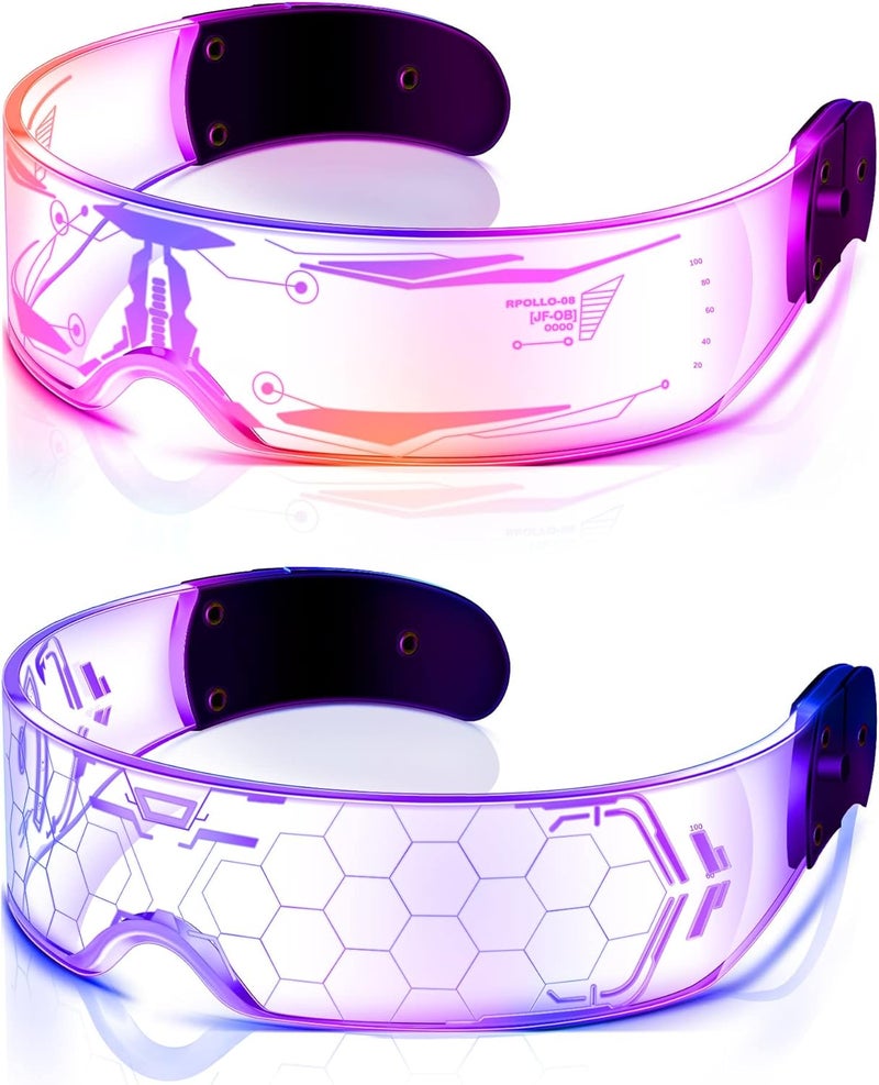 TOODOO 2 Pairs LED Visor Glasses 7 Colors Futuristic Glasses Light up Punk Accessories for Rave Party Costume - Image 1
