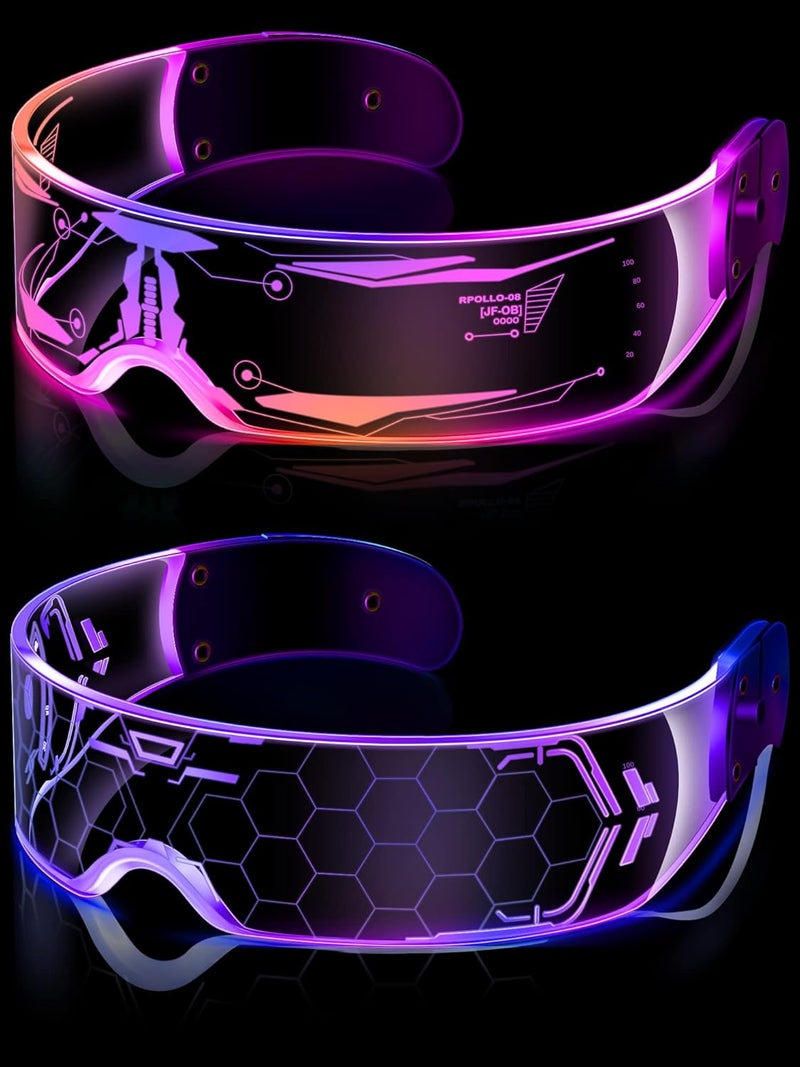 TOODOO 2 Pairs LED Visor Glasses 7 Colors Futuristic Glasses Light up Punk Accessories for Rave Party Costume - Image 2