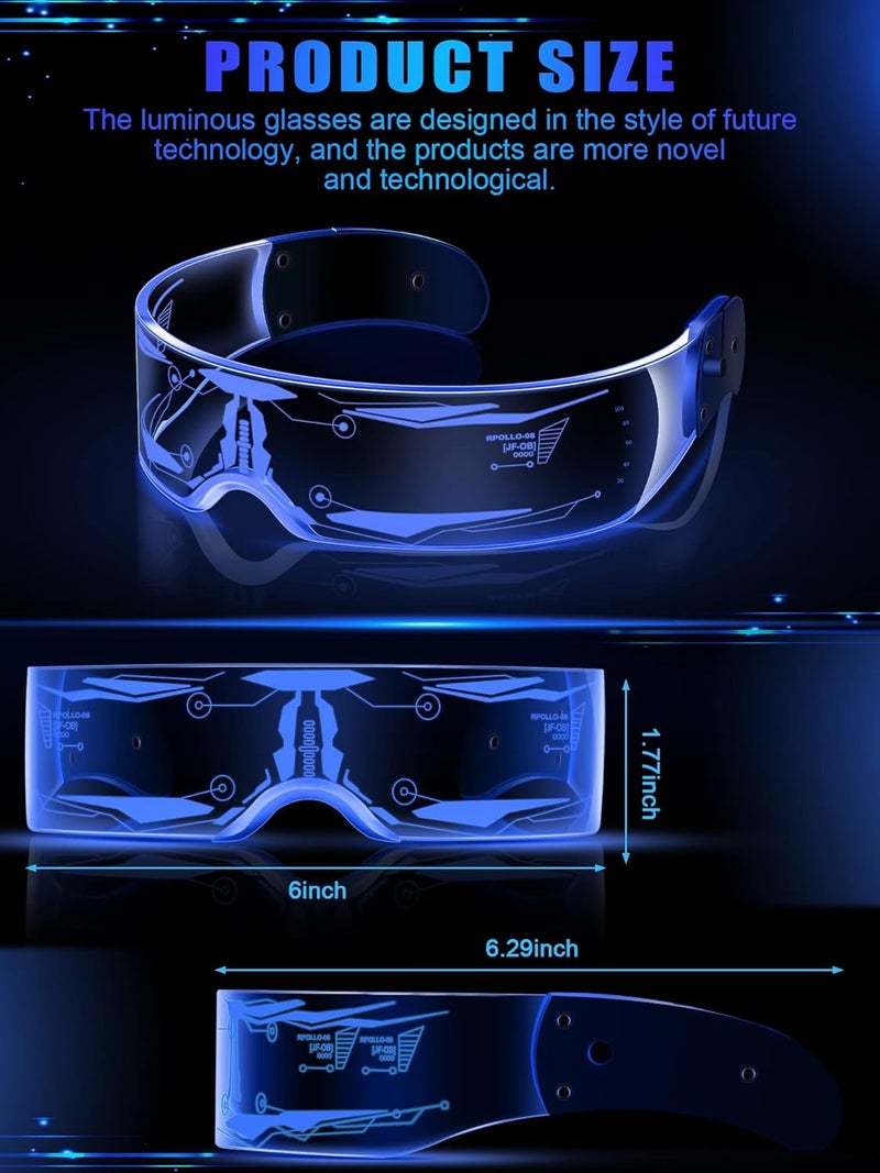 TOODOO 2 Pairs LED Visor Glasses 7 Colors Futuristic Glasses Light up Punk Accessories for Rave Party Costume - Image 4