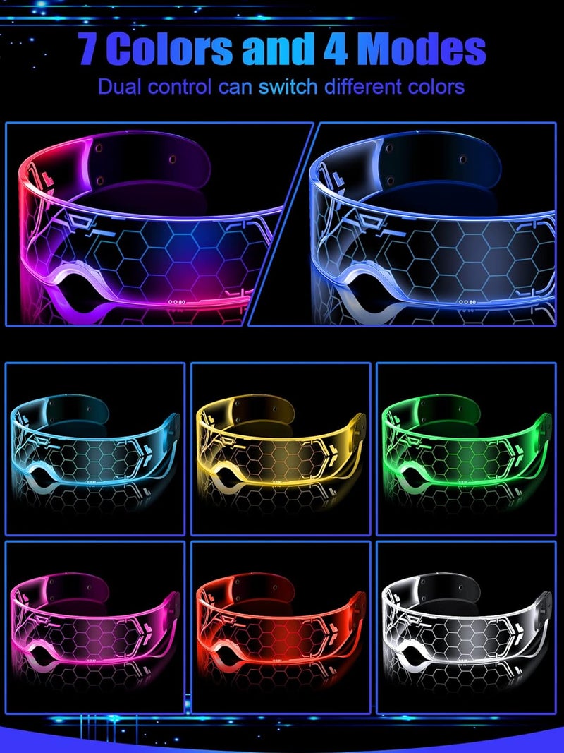 TOODOO 2 Pairs LED Visor Glasses 7 Colors Futuristic Glasses Light up Punk Accessories for Rave Party Costume - Image 3