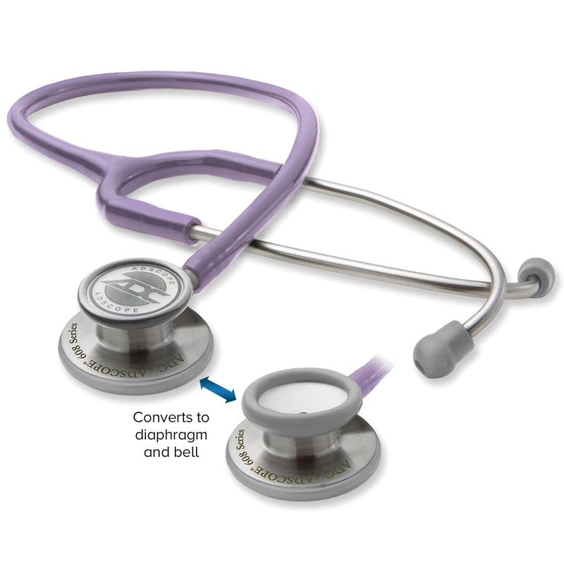 ADC Adscope 608 Convertible Clinician Stethoscope with Tunable AFD Technology, Adult Diaphragm and Adult Bell or Pediatric Diaphragm, 31 inch Length, Lavender - Image 2