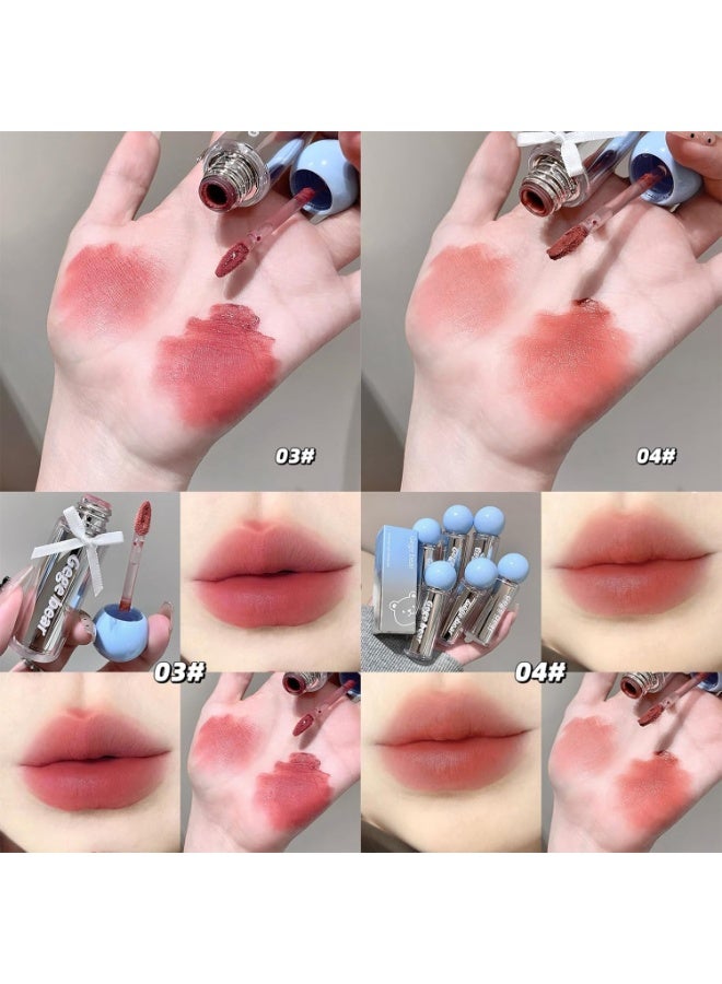 دب جيجي أحمر شفاه "Gege Bear" بتركيبة "Lip Mud" (قوام طيني ناعم) وتأثير منعش يشبه رذاذ الماء | تركيبة موس فائقة النعومة كالغيوم | لون غني وقوي بمسحة واحدة فقط | تركيبة عالية الصبغة لا تسبب جفاف الشفاه | ألوان متنوعة تشمل الوردي الفانيلي، والوردي (Rose)، والخوخي، والأحمر | لا يتشقق أو يتقشر أو يتكتل في ثنايا الشفاه | عبوة فضية جذابة بغطاء أزرق | الخيار المثالي للنساء والفتيات (درجة 04# خوخي ناعم ورقيق، 3 جم) - Image 2