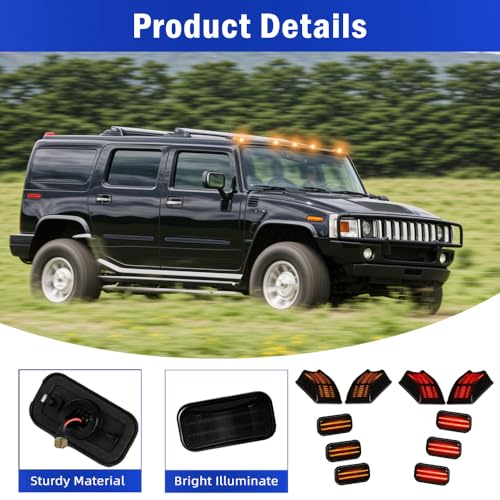 TOTMOX Cab Roof Marker Lights, LED Amber Top Clearance Running Lights, Roof Marker Lights Compatible with Hummer H2 2003-2009, Smoke Lens, Rear Red/Front Amber(10 Pcs) - Image 3