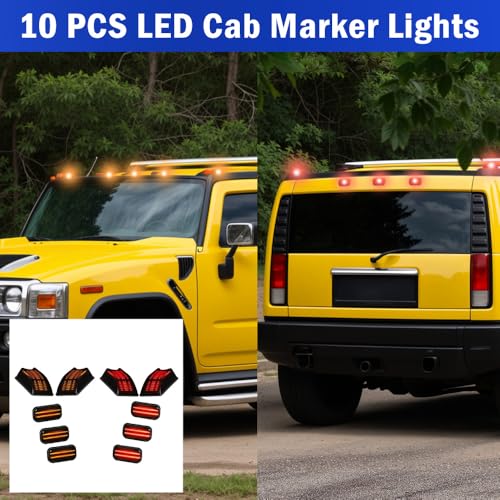 TOTMOX Cab Roof Marker Lights, LED Amber Top Clearance Running Lights, Roof Marker Lights Compatible with Hummer H2 2003-2009, Smoke Lens, Rear Red/Front Amber(10 Pcs) - Image 2