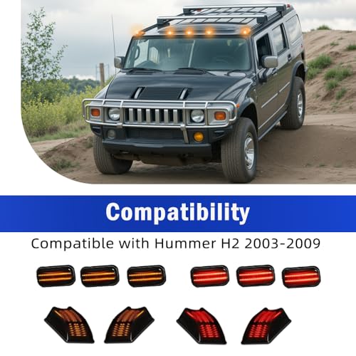 TOTMOX Cab Roof Marker Lights, LED Amber Top Clearance Running Lights, Roof Marker Lights Compatible with Hummer H2 2003-2009, Smoke Lens, Rear Red/Front Amber(10 Pcs) - Image 4