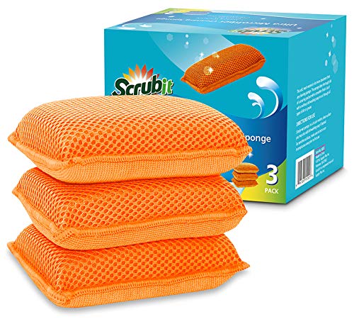 SCRUBIT Miracle Microfiber Kitchen Sponge by ScrubIt NonScratch Heavy Duty Dishwashing Cleaning sponges Machine Washable Orange - Image 2
