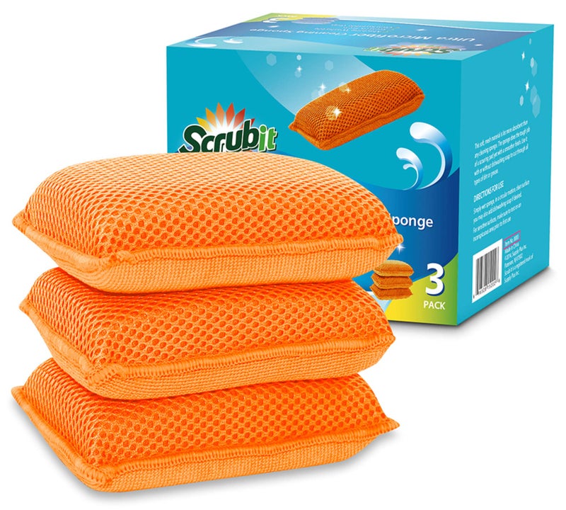 SCRUBIT Miracle Microfiber Kitchen Sponge by ScrubIt NonScratch Heavy Duty Dishwashing Cleaning sponges Machine Washable Orange - Image 3