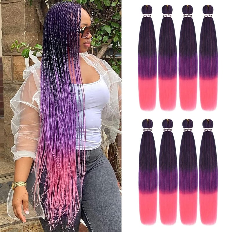 Liang Dian Braiding Hair Pre Stretched 36 Inches 8 Packs Synthetic Fiber Crochet Twist Braids Yaki texture Braiding Hair Extensions 36 Inch1BPurplePink