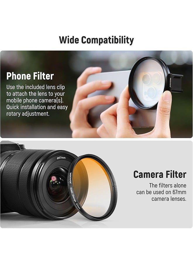 Neewer - NEEWER Clip On 67mm Phone ND Filter Kit, Upgraded Lens Clip Cold Shoe Mount/Locking Knob, CPL/ND32/6 Point Star/4 Graduated Color Filter Compatible with iPhone 16 15 Pro Max Plus 14 13 Samsung S23 S24 - Image 1