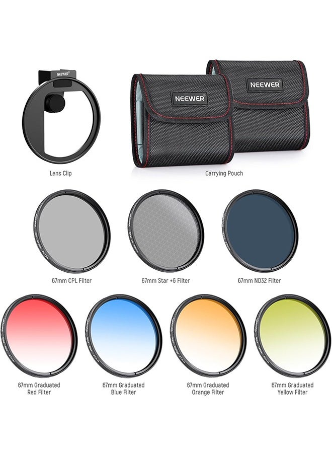 Neewer - NEEWER Clip On 67mm Phone ND Filter Kit, Upgraded Lens Clip Cold Shoe Mount/Locking Knob, CPL/ND32/6 Point Star/4 Graduated Color Filter Compatible with iPhone 16 15 Pro Max Plus 14 13 Samsung S23 S24 - Image 1