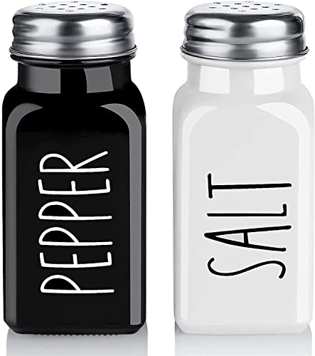 dopeca Salt and Pepper Shakers Set, Dopeca 2.7oz Glass Salt Shaker with Stainless Steel Lid, Black and White Modern Kitchen Decor and Accessories, Cute Salt and Pepper Set for Kitchen or Restaurant - Image 1