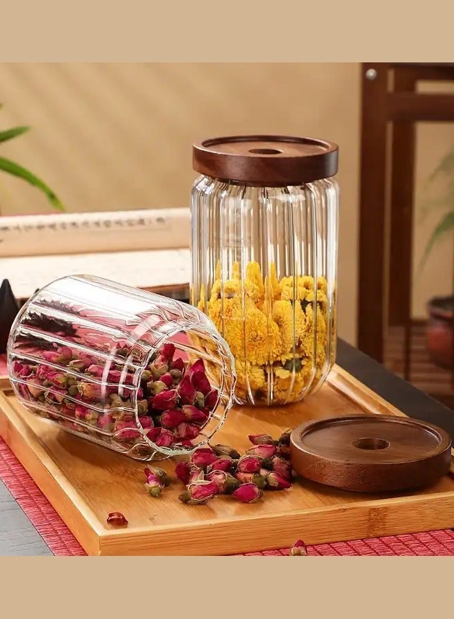 Pack of 2 Borosilicate Glass Storage Jar Set Elegant And Classy Design Transparent 700ml - Image 1