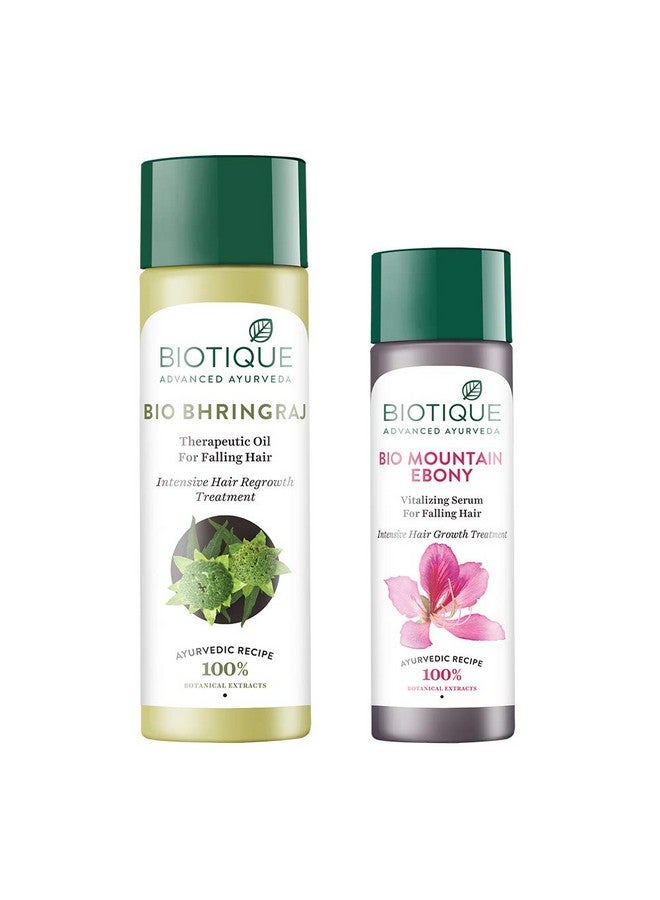 Biotique Bio Bhringraj Fresh Growth Therapeutic Oil, 200Ml And Bio Mountain Ebony Vitalizing Serum For Falling Hair Intensive Hair Growth Treatment, 120Ml (Pack Of 2) - Image 1