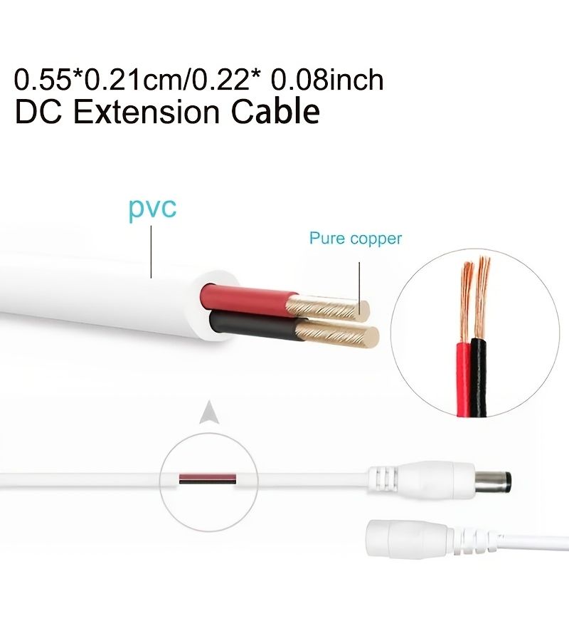 5 أزواج من مقابس وكابلات طاقة DC ذكر وأنثى، موصل محول 0.55 × 0.21 سم، قلب نحاسي مطلي ب PVC، لأجهزة الجهد المنخفض، شريط إضاءة LED أحادي اللون 3528 5050. - Image 5
