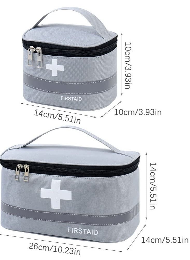 SYOSI - 2 Pcs Empty First Aid Bags with Small Medical Pouch, Insulated Survival Medicine Bag, Portable Medication Travel Carrying Case with Handle for Car Home Camping Office Workplace Deep Grey - Image 1