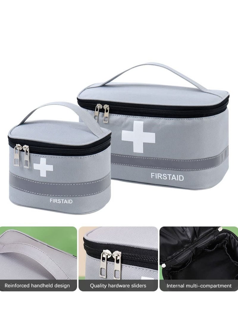 SYOSI - 2 Pcs Empty First Aid Bags with Small Medical Pouch, Insulated Survival Medicine Bag, Portable Medication Travel Carrying Case with Handle for Car Home Camping Office Workplace Deep Grey - Image 1