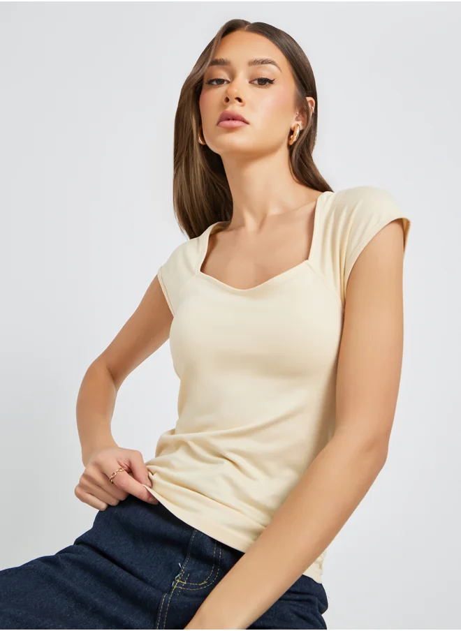 تايك تو Set of 3 - Solid Sweetheart Neck Regular Fit T-Shirt
