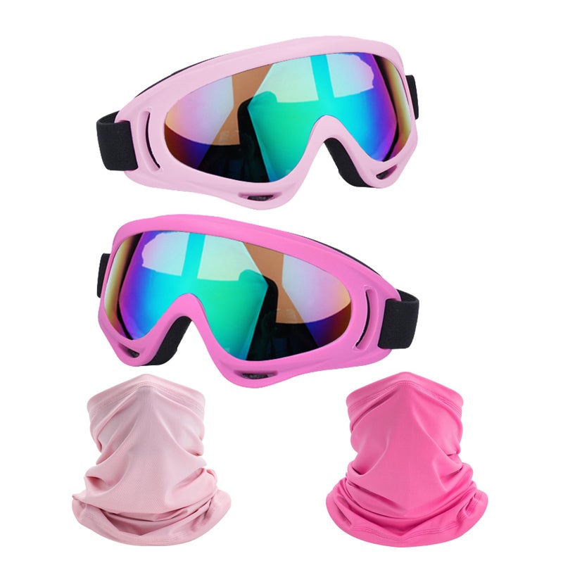 Ljdj Motorcycle Goggles 2 Pack Dirt Bike Atv Motocross Riding Hiking Protective With 2 Pack Neck Breathable Bandana Mask (Light Pink + Rose Pink/Colorful) - Image 1
