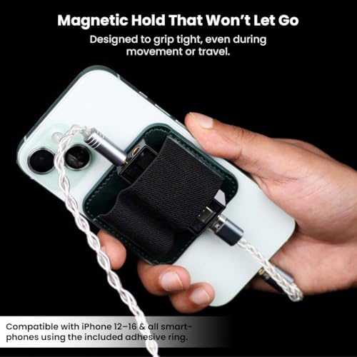 AUDIOCULAR Magnetic DAC Dongle Holster MagSafe Holder for iPhone 16/15/14 & Android | Fits Blon V1, Luna, Paw S1, Shanling UA1/UA5, Onix XI1 Portable DAC | Elastic Bands, Microfiber Lining, 3M Ring - Image 2