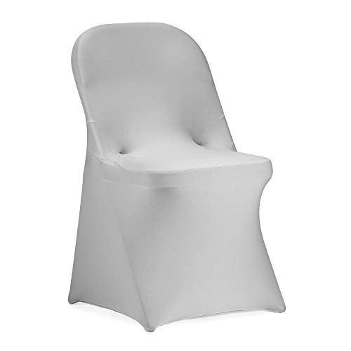 Peomeise Stretch Spandex Folding Chair Cover for Wedding Party Dining Banquet Event (Silver,6pcs) - Image 1