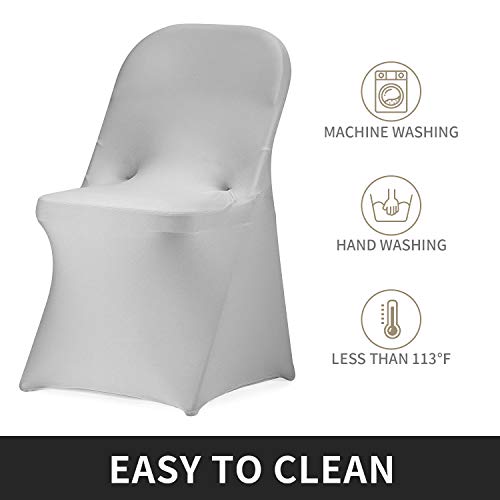 Peomeise Stretch Spandex Folding Chair Cover for Wedding Party Dining Banquet Event (Silver,6pcs) - Image 4