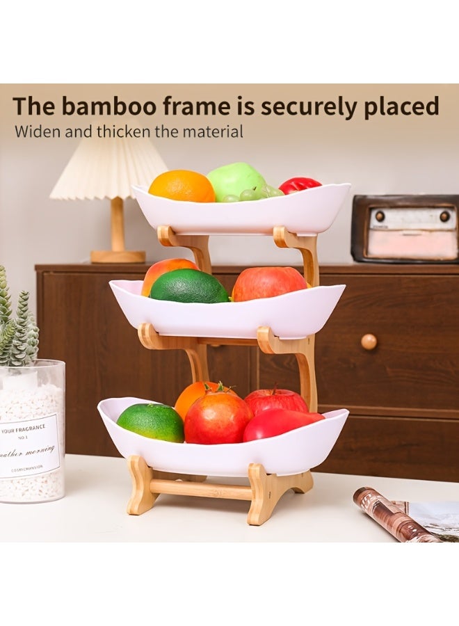 A Multi-Colored Fruit Basket with  3 Tiers, a Dessert Cake Stand with a Bamboo Frame, Plastic Fruit Bowls, Small Cupcake Stands, Cookie Trays, And Candy Buffet Setups, Including Fruit Plates And Trays Suitable for Wedding, Family, And Birthday Party Decorations  - Image 5