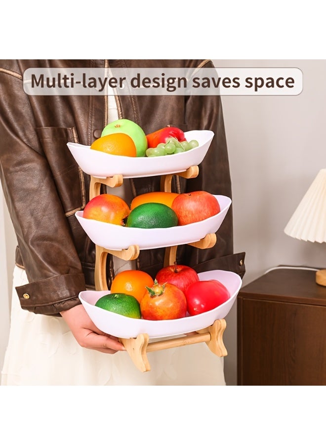 A Multi-Colored Fruit Basket with  3 Tiers, a Dessert Cake Stand with a Bamboo Frame, Plastic Fruit Bowls, Small Cupcake Stands, Cookie Trays, And Candy Buffet Setups, Including Fruit Plates And Trays Suitable for Wedding, Family, And Birthday Party Decorations  - Image 3