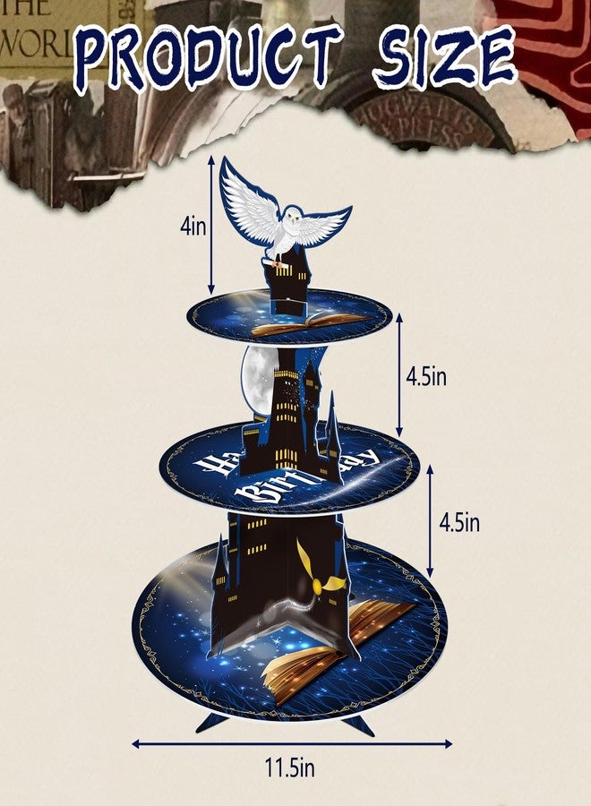 KALEFO Magical Wizard 3 Tier Cupcake Stand School Party Decorations Cake Unique Birthday Halloween Supplies Cosplay Favors Table Decor (Magical) - Image 3