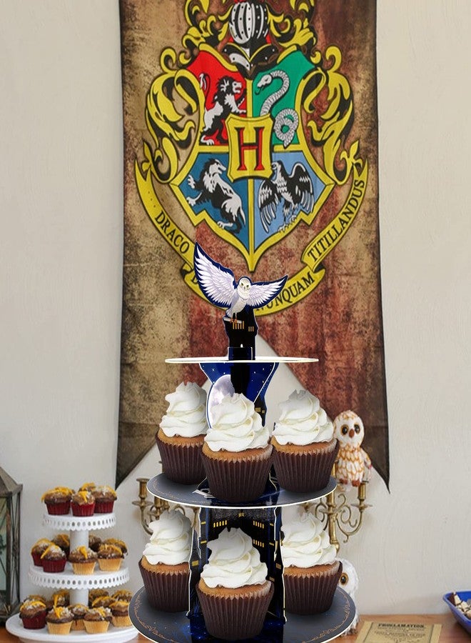 KALEFO Magical Wizard 3 Tier Cupcake Stand School Party Decorations Cake Unique Birthday Halloween Supplies Cosplay Favors Table Decor (Magical) - Image 5