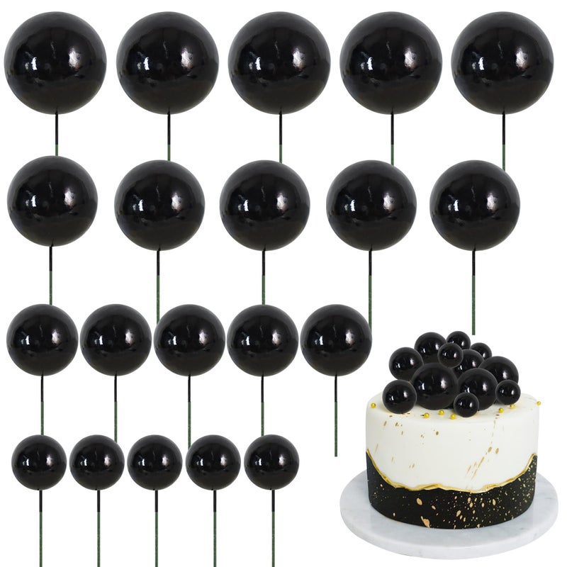 BEISHIDA 20 PCS Black Ball Cake Topper Cake Decoration Mini Balls Cake Toppers Foam Balls s Happy Birthday Cake DIY Cake Insert for Baking Birthday Anniversary Wedding Baby Shower Party - Image 1