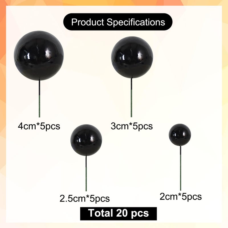 BEISHIDA 20 PCS Black Ball Cake Topper Cake Decoration Mini Balls Cake Toppers Foam Balls s Happy Birthday Cake DIY Cake Insert for Baking Birthday Anniversary Wedding Baby Shower Party - Image 2