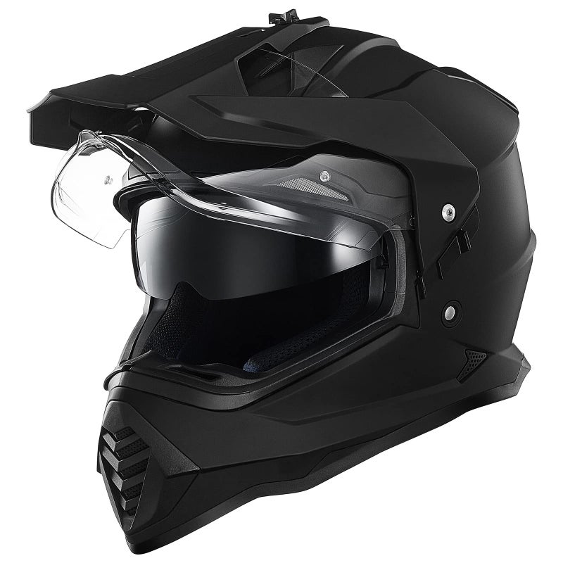 ILM Dual Sport Adventure Motorcycle Helmet with Pinlock Compatible Sun Visor Snowmobile ATV Dirt Bike Off Road Casco Model WS902 Matte Black M